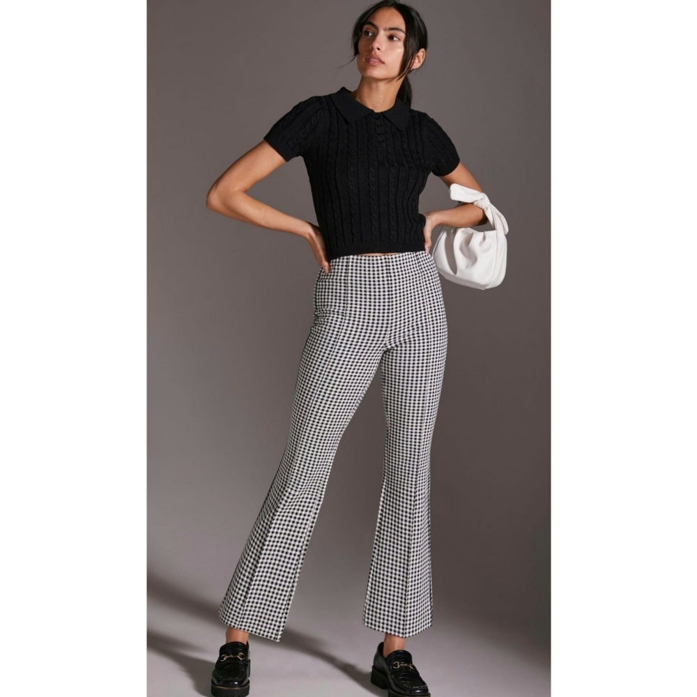 Maeve | The Margot Cropped Kick-Flare Pants in Black Motif Gingham Size Large